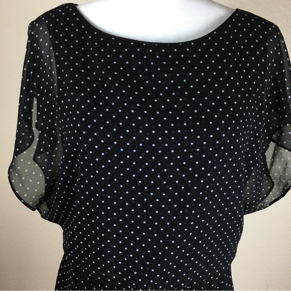 White House Black Market Women's Black with White Polka Dot Dress Size 10 - Picture 3 of 9